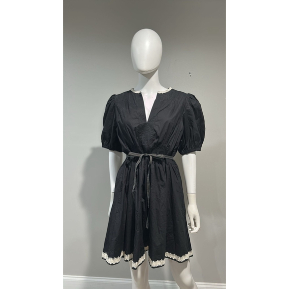 Ulla Johnson Wilda Black Cotton Puff Sleeve Mini Dress Size 12 - Picture 8 of 14